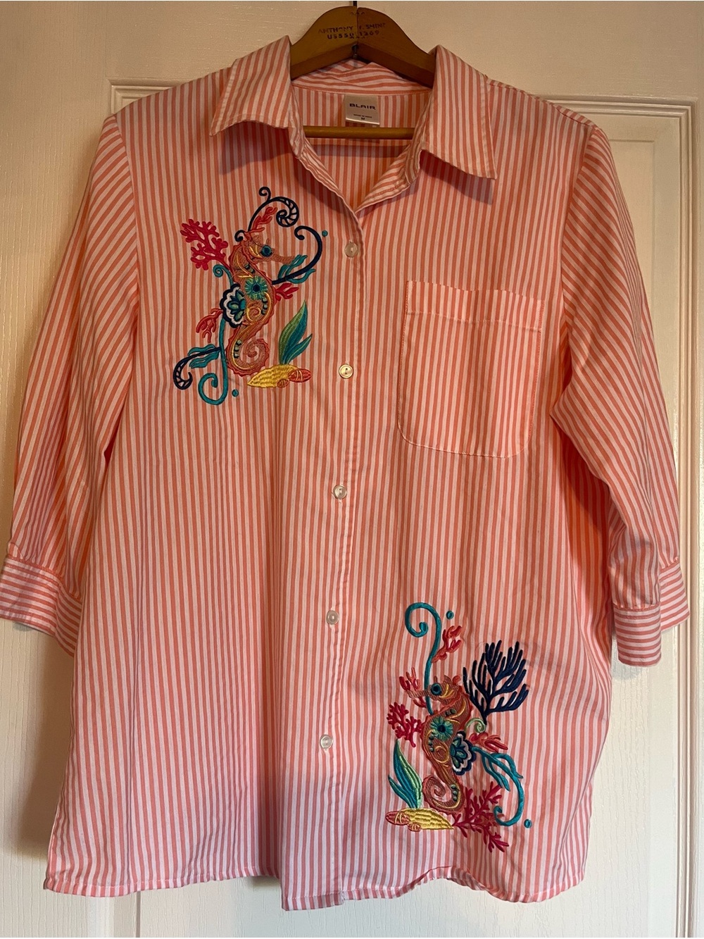 Vintage Blair striped button up sea horse shirt